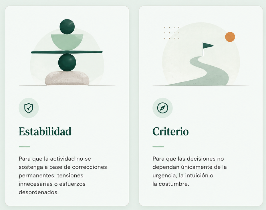Tarjetas visuales de Estabilidad y Criterio con sus definiciones.