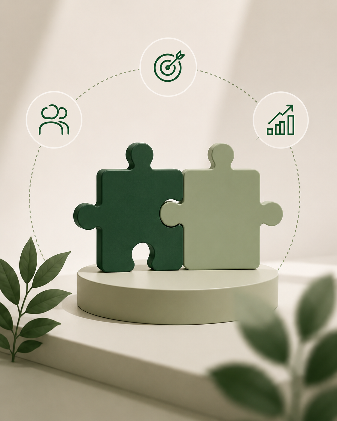 Piezas de puzzle verdes que representan colaboración y encaje operativo